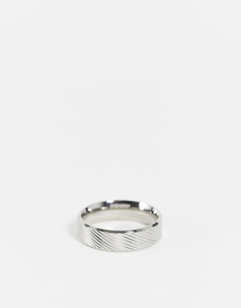  Asos Design Anillo De Banda Plateado Con Diseño Grabado Horizontal De Acero Inoxidable Resistente Al Agua De Asos Design 
