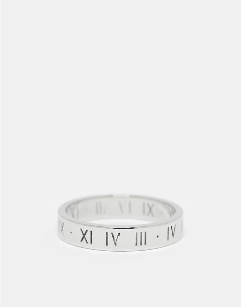  Asos Design Anillo De Banda Plateado Fino Con Diseño De Números Romanos De Acero Inoxidable Resistente Al Agua De Asos Design 