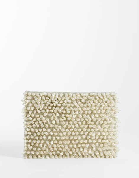  Asos Design Asos Design - Bolso Clutch Color Crema Con Cremallera En La Parte Superior Y Diseño De Perlas-neutro 
