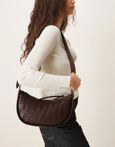  Asos Design Bolso Marrón Chocolate Estilo Riñonera Con Correa Regulable Y Diseño Entretejido De Asos Design-brown 