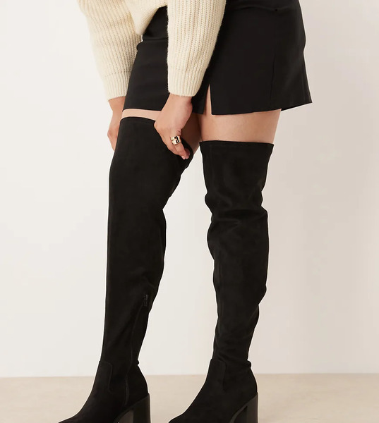  Asos Design Botas Por Encima De La Rodilla Negras De Tacón Con Suela Gruesa De Antelina Kai De Asos Design Curve-negro 