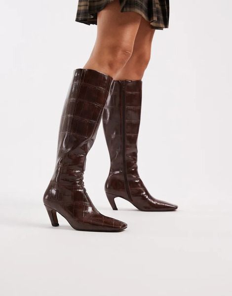  Asos Design Botas Por La Rodilla Marrones Efecto Piel De Cocodrilo Con Puntera Fina Cuadrada Colette De Asos Design-marrón 