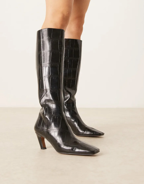  Asos Design Botas Por La Rodilla Negras Efecto Piel De Cocodrilo Con Puntera Fina Cuadrada Colette De Asos Design-negro 