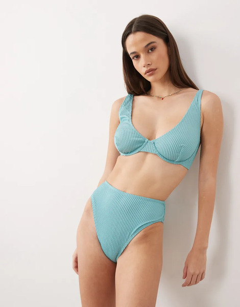  Asos Design Braguitas De Bikini Azul Aguamarina De Pernera Y Talle Altos Con Acabado Efecto Purpurina De Canalé Riddy Azores De Asos Design 