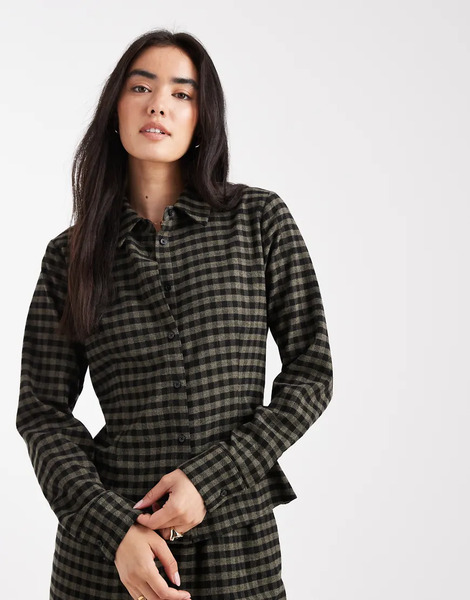  Asos Design Camisa A Cuadros Negros Y Caquis Con Cintura Ceñida De Asos Design (parte De Un Conjunto)-multicolor 