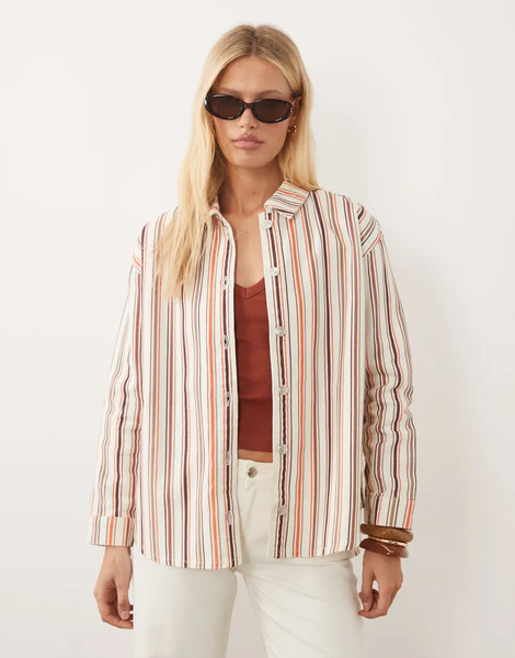  Asos Design Asos Design - Camisa Vaquera Beis A Rayas Extragrande-neutro 