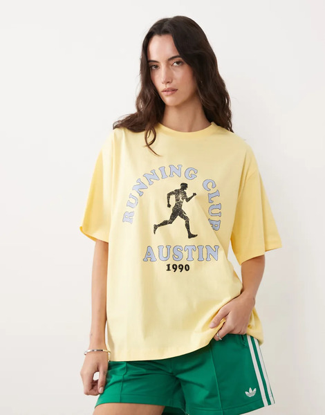  Asos Design Camiseta Amarillo Pastel Extragrande De Manga Corta Con Estampado Gráfico running Club De Asos Design 
