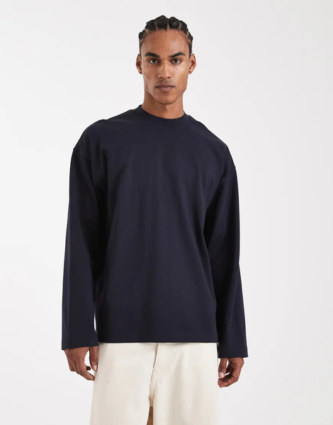  Asos Design Camiseta Azul Marino Extragrande De Manga Larga De Tejido Muy Grueso De Asos Design Circular Design Collection 