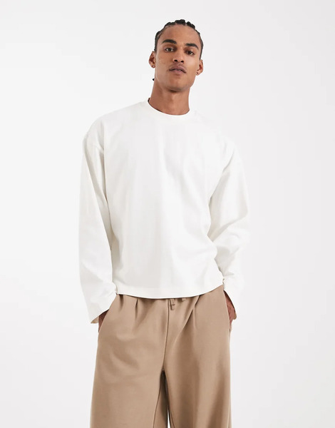  Asos Design Camiseta Beis De Manga Larga Y Corte Cuadrado Extragrande De Tejido Muy Grueso De Asos Design Circular Design Collection-neutro 