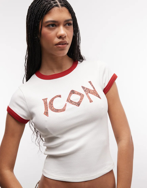  Asos Design Camiseta Blanca Con Diseño Encogido, Ribetes Y Texto icon Con Fondo De Leopardo De Asos Design-blanco 