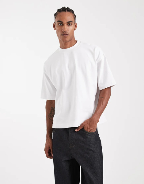  Asos Design Camiseta Blanca De Corte Cuadrado Extragrande De Tejido Muy Grueso De Asos Design Circular Design Collection-blanco 