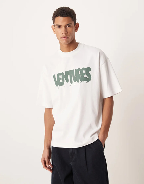  Asos Design Camiseta Blanca Extragrande Con Estampado Gráfico ventures En Relieve De Tejido Muy Grueso De Asos Design Circular Design Collection-blanco 