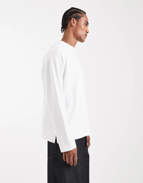  Asos Design Camiseta Blanca Extragrande De Manga Larga De Tejido Muy Grueso De Asos Design Circular Design Collection-blanco 
