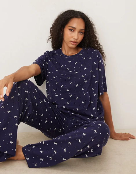  Asos Design Camiseta De Pijama Azul Marino Extragrande Con Estampado De Lazos De Algodón Mix & Match De Asos Design-verde 