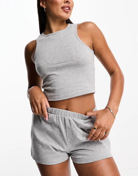  Asos Design Camiseta De Pijama Gris Jaspeado Sin Mangas Con Cuello De Nadadora De Algodón Mix & Match De Asos Design 