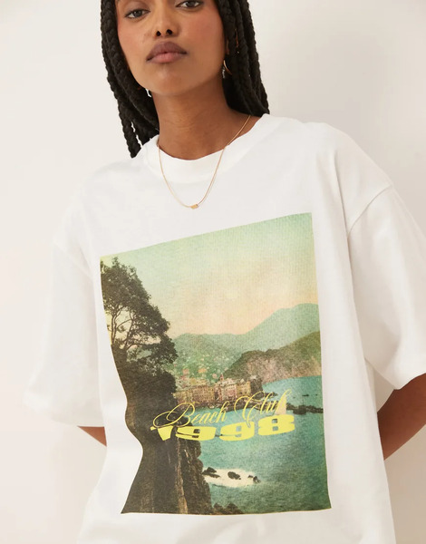  Asos Design Camiseta Extragrande Con Estampado Gráfico beach Club De Asos Design-blanco 