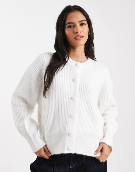  Asos Design Cárdigan Color Crema De Corte Cuadrado Con Cuello Redondo Y Abertura Lateral De Canalé De Asos Design-blanco 