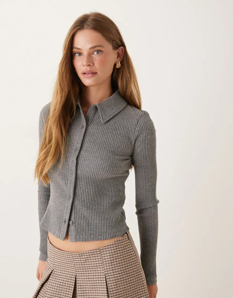  Asos Design Cárdigan Gris Carbón Jaspeado Con Cuello De Solapas Y Diseño Encogido De Punto Acanalado Cepillado Muy Suave De Asos Design 