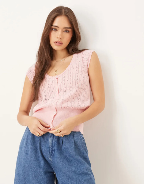  Asos Design Cárdigan Rosa De Punto Pointelle De Asos Design 