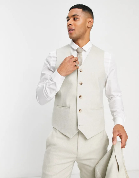  Asos Design Chaleco De Traje Color Piedra Entallado Con Textura De Tejido Panamá De Mezcla De Lana De Asos Design Wedding-beis Neutro 