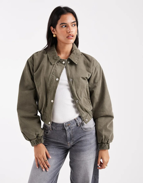  Asos Design Chaqueta Bomber Vaquera Caqui De Asos Design-verde 