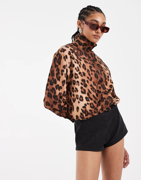  Asos Design Asos Design - Chaqueta Con Estampado De Leopardo, Diseño Abullonado Y Cuello Alzado (parte De Un Conjunto)-multicolor 