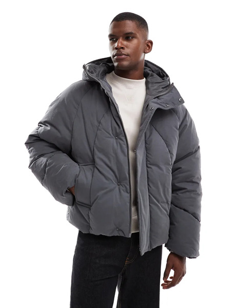  Asos Design Chaqueta Gris Acolchada Extragrande Con Capucha De Asos Design 