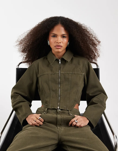  Asos Design Chaqueta Vaquera Caqui Estilo Camisa Con Diseño Estilo Corsé De Asos Design (parte De Un Conjunto)-marrón 