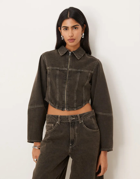  Asos Design Chaqueta Vaquera Marrón Estilo Camisa Con Diseño Estilo Corsé De Asos Design (parte De Un Conjunto)-brown 
