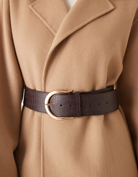  Asos Design Cinturón Marrón Chocolate Ancho De Talle Bajo Con Acabado Efecto Cocodrilo Y Detalles Metálicos Dorados Asos Design-brown 
