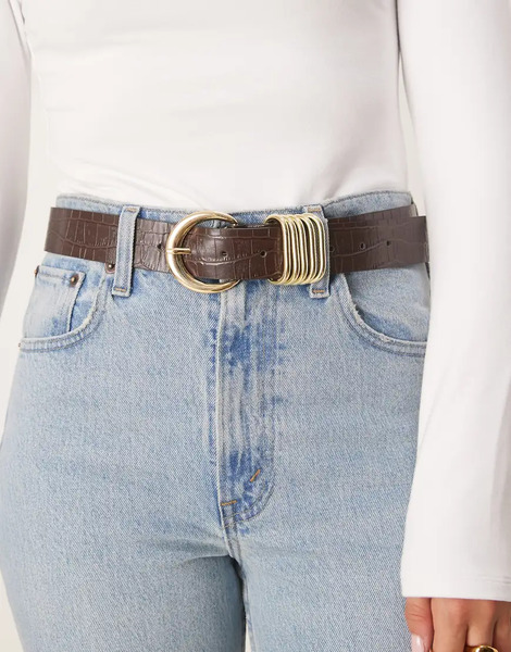  Asos Design Cinturón Para Cadera Y Cintura Marrón Chocolate Efecto Piel De Cocodrilo Con Varias Trabillas De Asos Design-brown 