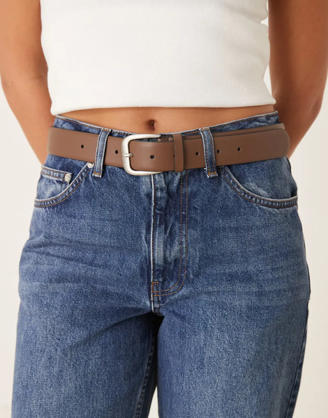  Asos Design Cinturón Para Cintura Y Cadera Marrón Chocolate Clásico Con Hebilla Plateado Antiguo De Asos Design-brown 