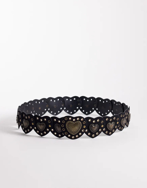  Asos Design Cinturón Para Cintura Y Cadera Negro De Antelina Con Detalle De Discos En Forma De Corazones Y Tachuelas De Asos Design 