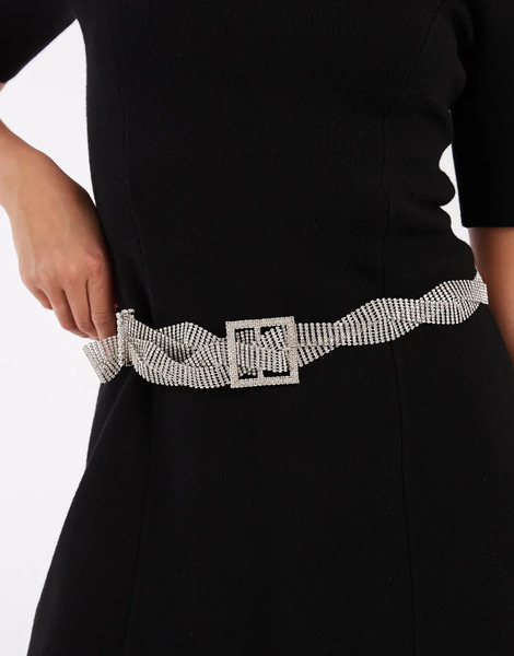  Asos Design Cinturón Para Cintura Y Cadera Plateado Con Diseño Retorcido De Strass Y Hebilla Cuadrada De Asos Design 