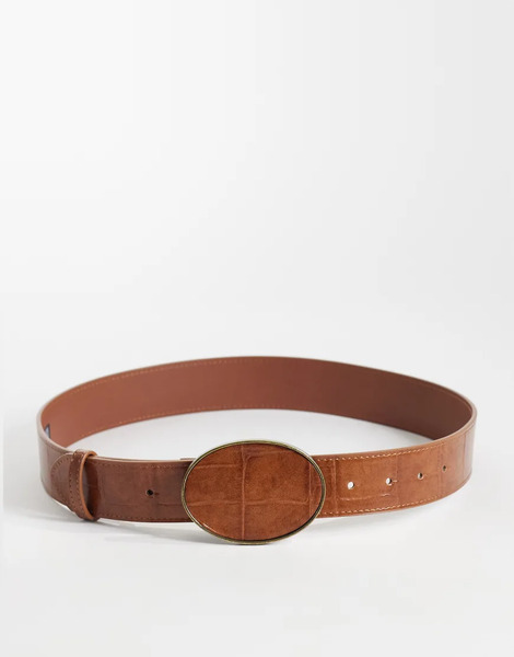  Asos Design Cinturón Tostado Efecto Piel De Cocodrilo Para Cintura Y Cadera Con Hebilla Ovalada Revestida De Asos Design-brown 