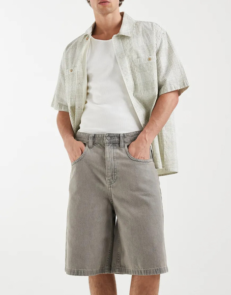  Asos Design Asos Design Circular Design Collection - Pantalones Cortos Vaqueros Grises De Corte Alargado Con Lavado Claro 