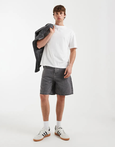  Asos Design Asos Design Circular Design Collection - Pantalones Cortos Vaqueros Grises De Corte Alargado Con Lavado Medio 