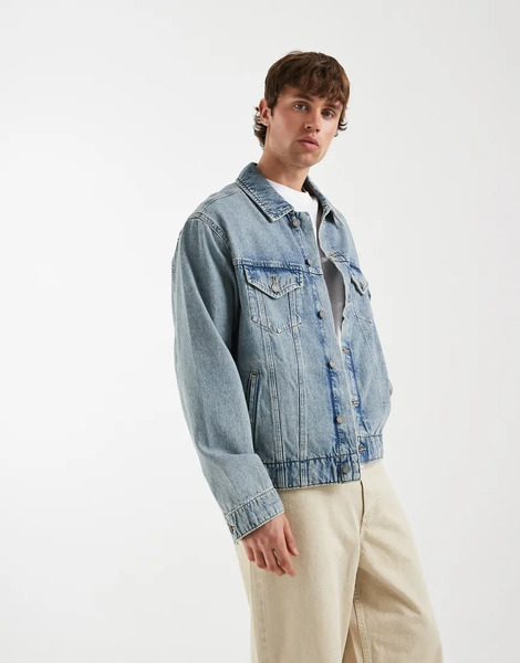  Asos Design Asos Design Circular Design Collection - Parte De Un Conjunto - Chaqueta Vaquera Azul De Estilo Camionero Con Lavado Envejecido 