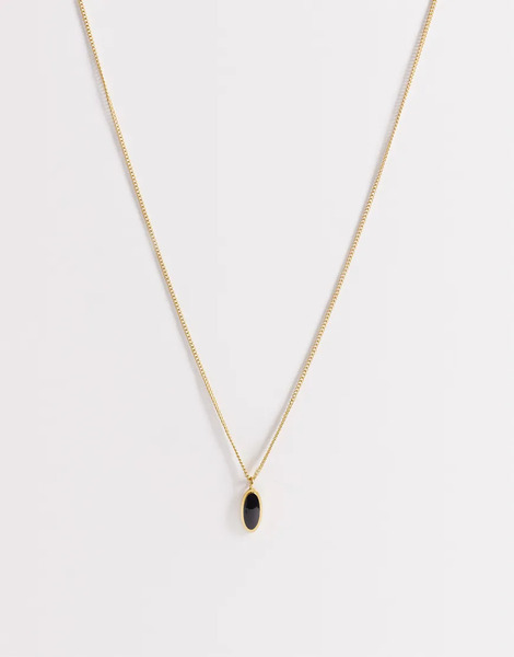  Asos Design Collar Dorado Con Colgante Ovalado De Piedra Negra De Acero Inoxidable Resistente Al Agua De Asos Design 