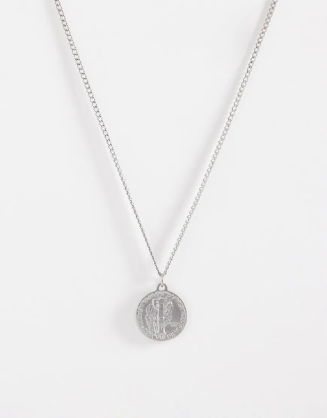  Asos Design Collar Plateado Con Colgante De Moneda De Dos Caras De Acero Inoxidable Resistente Al Agua De Asos Design 