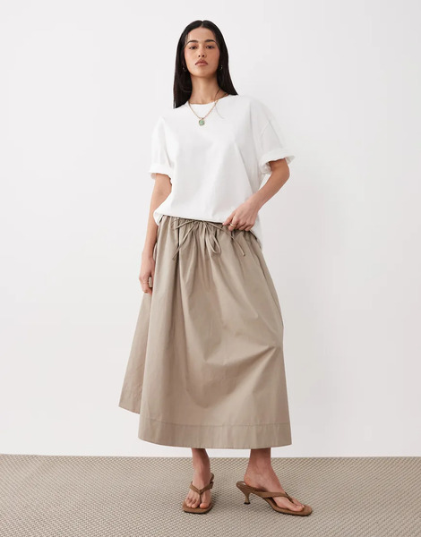  Asos Design Falda Larga Color Piedra De Corte Circular Con Lazada En La Cintura De Popelina De Asos Design-neutro 