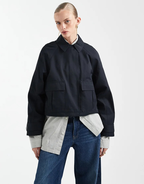  Asos Design Gabardina Corta Azul Marino Con Bolsillos Utilitarios, Capa Trasera Y Acabado Impermeable De Tejido Con Algodón De Asos Design-verde 