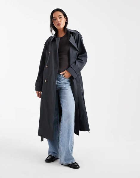  Asos Design Gabardina Larga Azul Marino De Asos Design 
