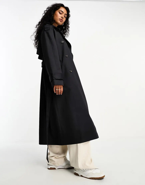  Asos Design Gabardina Larga Negra De Asos Design-negro 