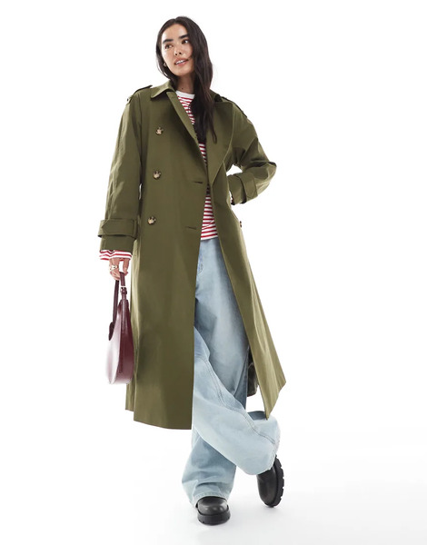  Asos Design Gabardina Larga Verde Oliva De Asos Design 