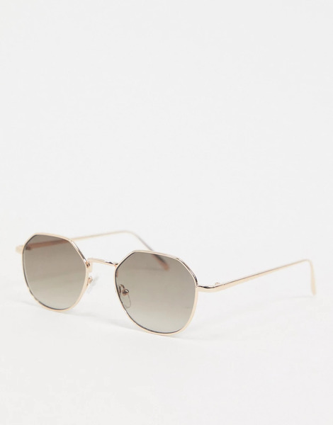  Asos Design Gafas De Sol Dorado Pálido Redondas Con Lentes Ahumadas Degradadas Y Detalles Angulados De Metal De Asos Design 