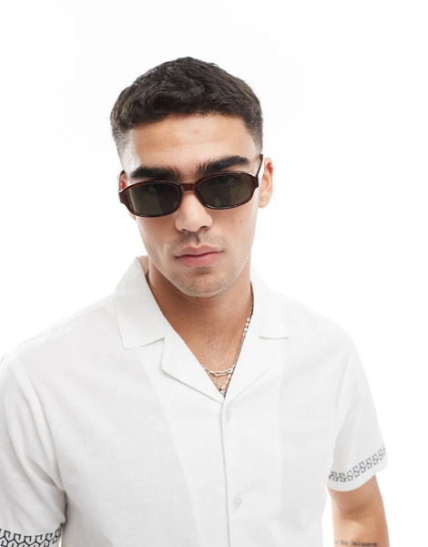  Asos Design Gafas De Sol Marrón Efecto Carey Rectangulares De Estilo Años 90 Con Lentes Verdes G15 De Asos Design 
