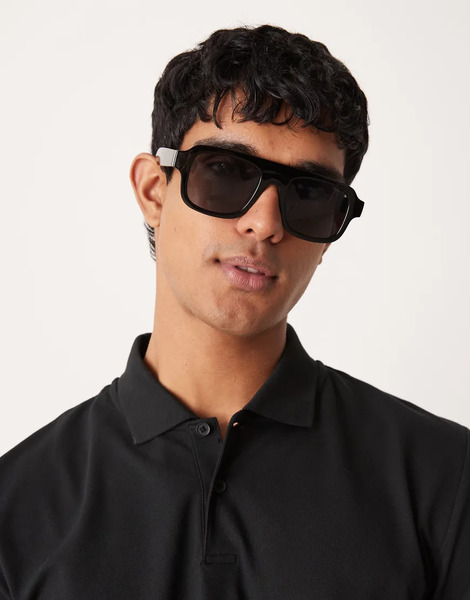  Asos Design Gafas De Sol Negras De Estilo Aviador Con Puente Plano, Montura Gruesa Y Lentes Ahumadas De Asos Design-negro 
