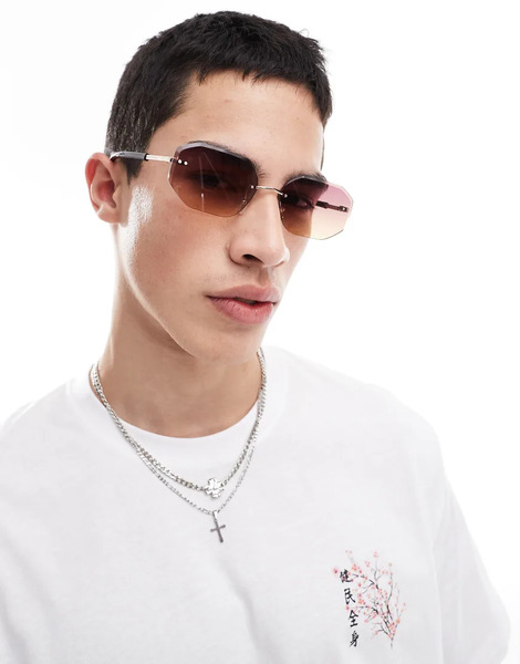  Asos Design Gafas De Sol Plateadas Con Montura Al Aire De Metal Y Lentes Morado Degradado De Asos Design-violeta 