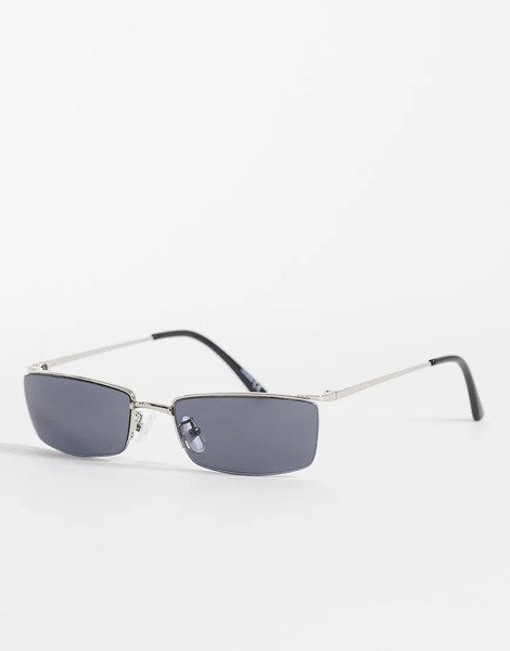  Asos Design Gafas De Sol Plateadas Rectangulares Con Montura Al Aire Y Lentes Ahumadas De Metal De Asos Design-plateado 